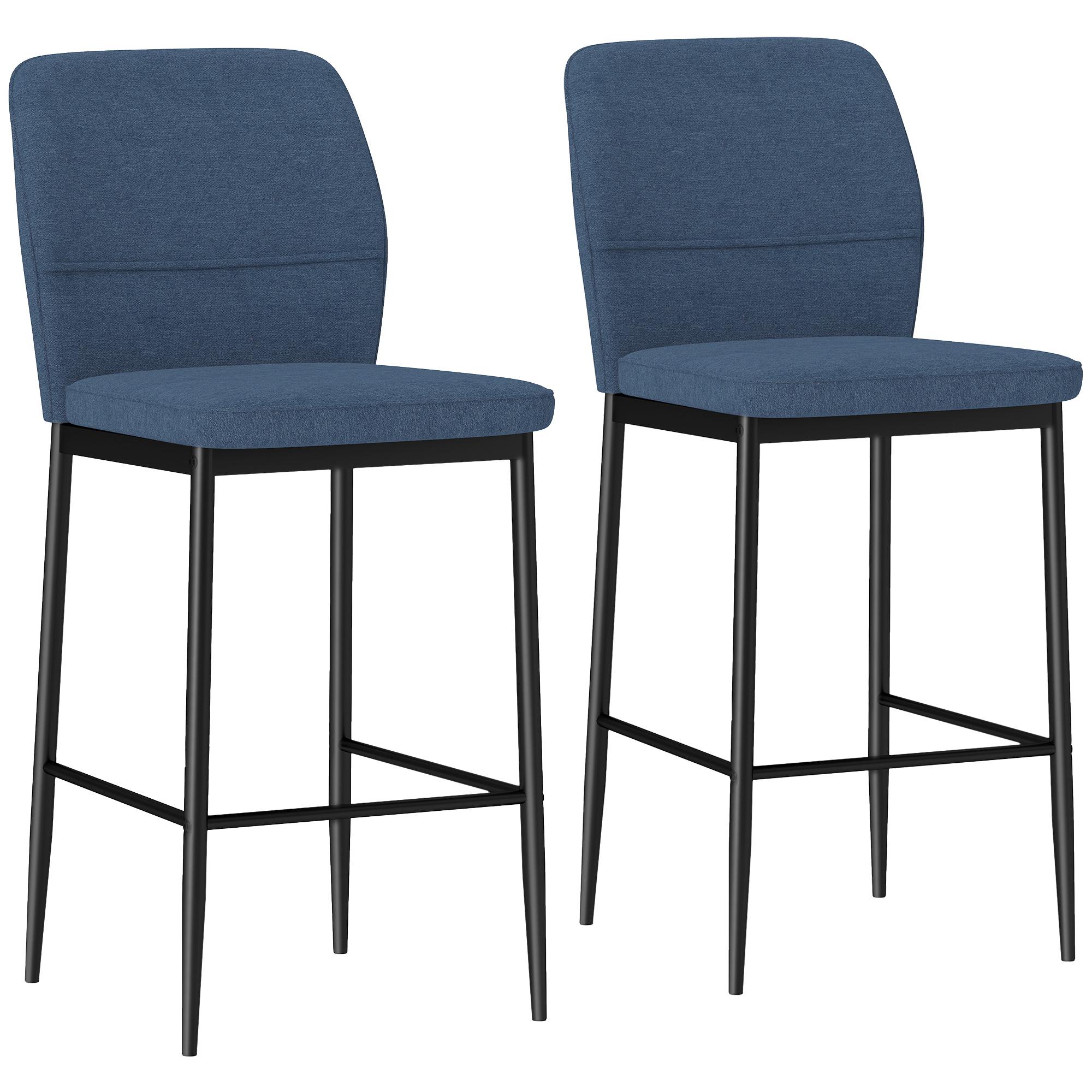 Conjunto de 2 Bancos de Bar Bancos Altos de Cozinha com Encosto e Apoio para os Pés Estofados em Veludo 41x52x97 cm Azul