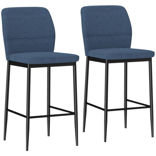 Conjunto de 2 Bancos de Bar Bancos Altos de Cozinha com Encosto e Apoio para os Pés Estofados em Veludo 41x52x97 cm Azul
