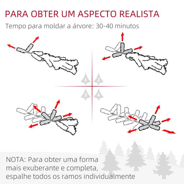 Árvore de Natal Artificial com 240 Luzes LED 618 Ramos Suporte de Aço e Formato Slim para Interior Ø68x180 cm Verde