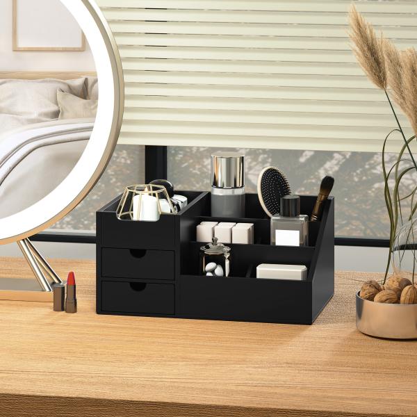Organizador para Secretária de Bambu Organizador de Mesa de Escritório Multifuncional 33x20,5x15,5 cm Preto