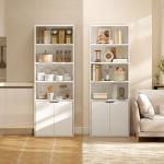 Estante para Livros com 4 Compartimentos Abertos e 1 Armário com 2 Prateleiras Armazenamento Livros Plantas para Sala de Estar Escritório 59x29x180cm Branco