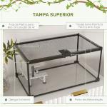 Aquário para Tartarugas em Vidro Temperado com Termómetro, Plataforma para Banhos de Sol e Tampa em Rede