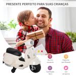 Mota Elétrica Vespa 6V com Farol Buzina e Rodas Auxiliares para Crianças de 18 - 36 Meses Branco 66,5x38x52 cm