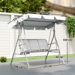Baloiço Jardim de 3 Lugares com Toldo Ajustável Encosto Respirável e Estrutura de Metal Carga 240kg 171x108x154cm Cinza