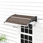 Marquise de Proteção 75x100 cm para Portas e Janelas contra Sol e Chuva com Suporte de Liga de Alumínio Marrom e Preto