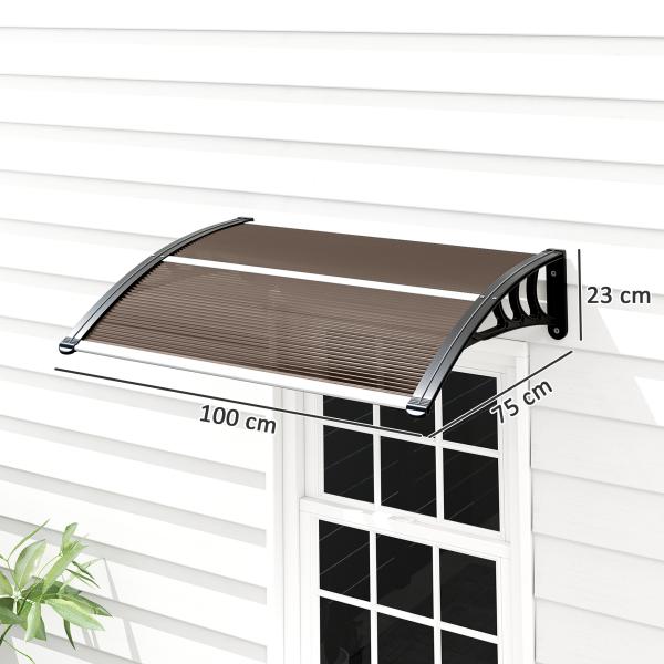 Marquise de Proteção 75x100 cm para Portas e Janelas contra Sol e Chuva com Suporte de Liga de Alumínio Marrom e Preto