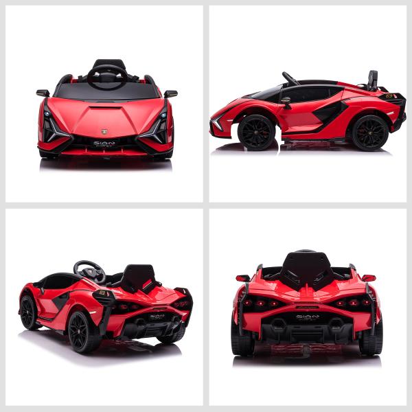 Carro Elétrico Lamborghini SIAN 12V para Crianças de 3 - 5 anos com Controle Remoto Abertura da Porta Música MP3 USB e Faróis 108x62x40cm Vermelho
