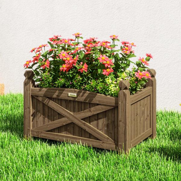 Floreira de Madeira Elevada para Cultivar Plantas Flores Ervas Floreira Retangular 60x39x37 cm Castanho Escuro