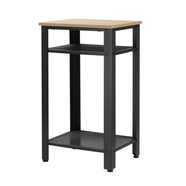 Mesa de Apoio Estilo Industrial com 2 Prateleiras de Grade de Metal e Pés Ajustáveis 45x35x75cm Carvalho e Branco