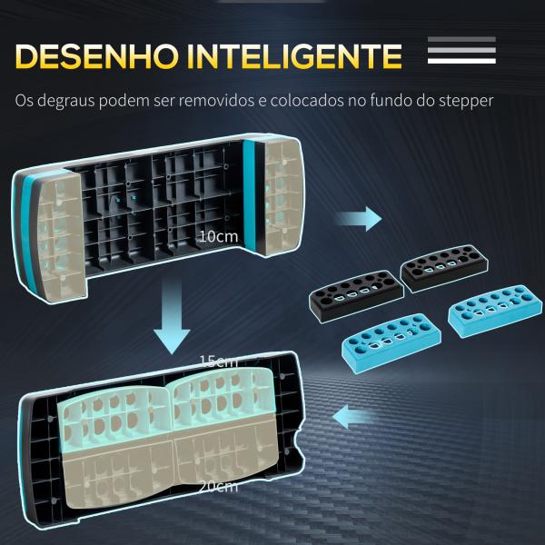 Plataforma Step Fitness com Altura Ajustável de 10/15/20 cm Plataforma de Exercício 78x28x20 cm Azul e Preto
