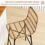 Conjunto de 2 Bancos Altos de Cozinha Bancos de Bar com Encosto e Assento em Vime Sintético 43x56x101 cm Marrom Claro