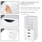 Móveis de escritório com 3 gavetas 4 prateleiras abertas 4 rodas 40x30x83 cm Branco