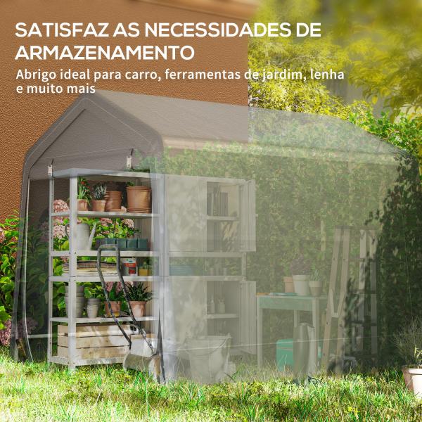 Tenda de Jardim para Bicicletas com Estrutura Metálica, 2 Portas com Fecho, Impermeável, Anti - UV, 2,4x2x2 m, Cinzento Escuro
