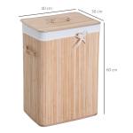 Cesto de Roupa de Bambu Dobrável Cesto para Roupa Suja com Tampa e Bolsa Amovível 40x30x60 cm Bambu