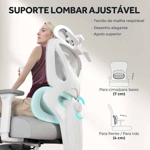 Cadeira de Escritório de Malha Reclinável com Apoio para a Cabeça Ajustável e Altura Regulável 71x70x109 - 119 cm Cinza