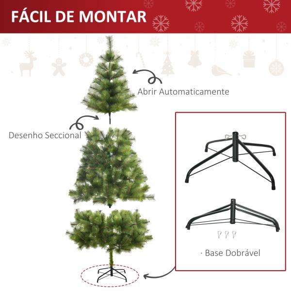 Árvore de Natal 210cm Árvore de Natal Artificial com 505 Ramos e Suporte Metálico Ø90x210cm Verde