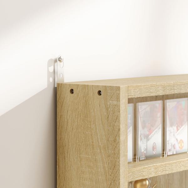 Vitrine de Parede de Madeira com Prateleiras Ajustáveis e 2 Portas Corredeiras de Vidro para Coleções 80x9,5x60 cm Carvalho