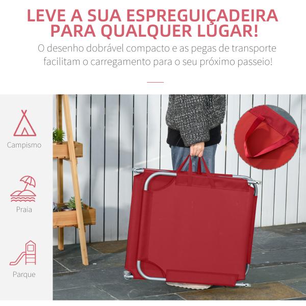 Espreguiçadeira Dobrável Espreguiçadeira de Jardim com Encosto Ajustável em 5 Posições para Terraço 187x55x24 cm Vermelho