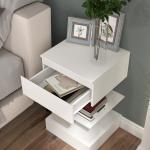 Mesa de Cabeceira Mesa Auxiliar com 1 Gaveta e 2 Prateleiras Abertas para Quarto Sala Estilo Moderno 39x39x65 cm Branco