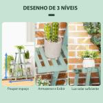 Suporte de Madeira para Plantas de 3 Níveis Prateleira Decorativa de Plantas para Interior Exterior 46x26x76cm Verde