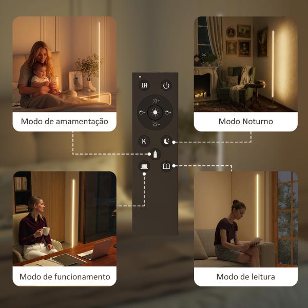 Candeeiro de Pé Moderno com Brilho e Temperaturas de Cor Ajustáveis 3000K - 6000K Controlo Remoto Temporizador Ø20x150 cm Prata