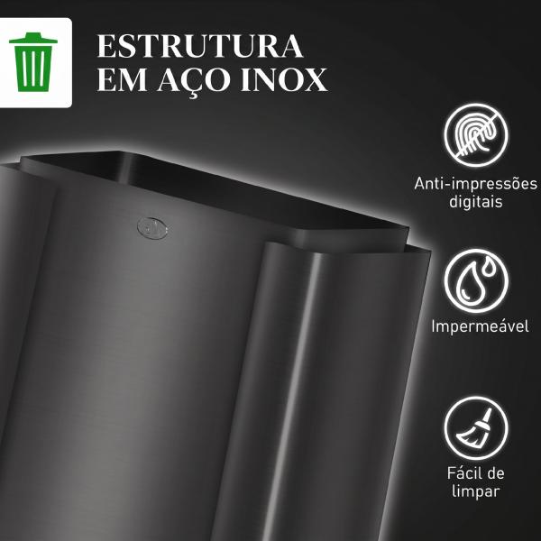 Papelera de Cozinha em Aço Inoxidável com 3 Compartimentos 3x15L com Pedais, Tampas de Fecho Suave e Balde Removível Preto