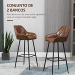 Conjunto de 2 Bancos Altos Estofados em PU com Encosto Alto Pés de Aço e Apoio para os Pés 50x47,5x102,5cm Marrom