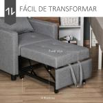 Sofá - cama Individual Poltrona com encosto reclinável Almofada removível Assento acolchoado e 4 rodas 69x82.5x84 cm Cinza
