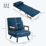 Poltrona Convertível em Cama Poltrona 3 em 1 Convertível em Cama com Encosto Ajustável em 5 Níveis 63x73x81 cm Azul