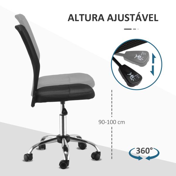 Cadeira de Escritório de Malha Giratória sem Apoio para os Braços com Altura Ajustável Carga 43x58x90 - 100 cm Preto