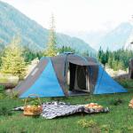 Tenda de Campismo Familiar para 4 - 6 Pessoas com 2 Dormitórios Impermeável 3000 mm com Bolsa 555x225x190 cm Cinza e Azul