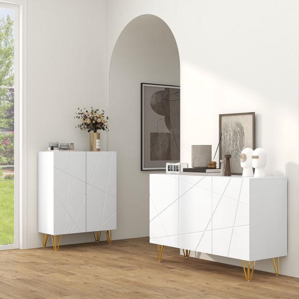 Aparador para Sala Aparador de Entrada com 3 Portas e Prateleiras Ajustáveis para Cozinha Sala 120x40x75 cm Branco Brilhante