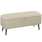 Banco de Armazenamento Estofado em Linho com Tampa Abatível e Pés de Aço Carga Máxima 150kg 101x38,5x44,5 cm Bege