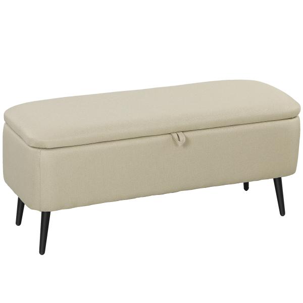 Banco de Armazenamento Estofado em Linho com Tampa Abatível e Pés de Aço Carga Máxima 150kg 101x38,5x44,5 cm Bege
