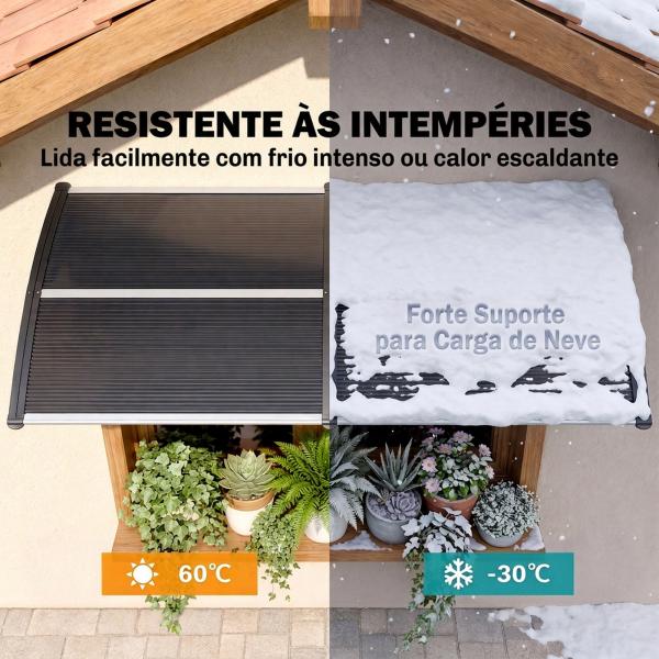 Marquise para Portas e Janelas 196x75x23 cm Marquise de Proteção contra Sol e Chuva com Cobertura de Policarbonato Preto