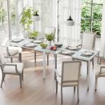Mesa Sala de Jantar de Cristal Mesa Retangular para 4 - 6 pessoas com Pés de Metal Multifuncional para Cozinha 120x60x75cm Branco
