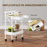 Carrinho Auxiliar com Rodas de 2 Níveis Carrinho de Cozinha com 1 Gaveta e 1 Cesto Carrinho Organizador 45x29,5x68 cm Branco