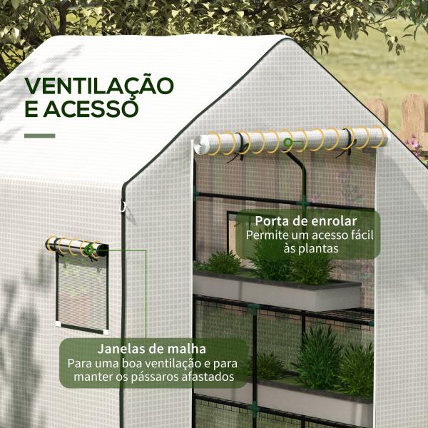 Cobertura de Substituição para Estufa 140x143x190 cm com Janela Porta Anti - UV Proteção de Plantas para Jardim Branco