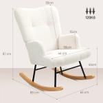 Poltrona Baloiço em Borrego Poltrona para Amamentação com Encosto Capitonê e Base de Madeira 65x88x87 cm Creme