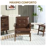 Poltrona Sala de Estar Estofada em PU com Apoio para os Braços e Estrutura de Madeira de Borracha 64x66x80 cm Marrom