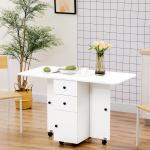 Mesa Dobrável c/ 2 Gavetas e Rodas para Jantar Mesa Auxiliar Multifuncional 120x60x76,5cm Branco