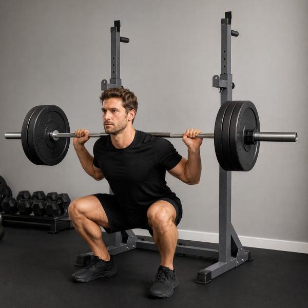 Suporte para Barras de Pesos com Largura e Altura Ajustáveis Suporte de Musculação com Estrutura de Aço 60 - 87x65x121 - 158 cm Preto