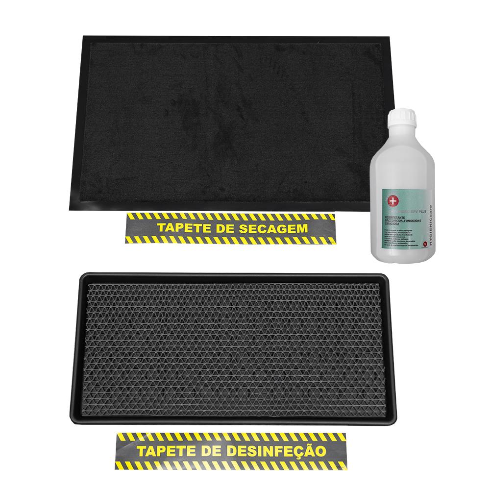 Pack 2x Tapetes de Desinfeção Higienizante / Secagem + 2 Sinaléticas Chão + Liquido Desinf. 1 Litro