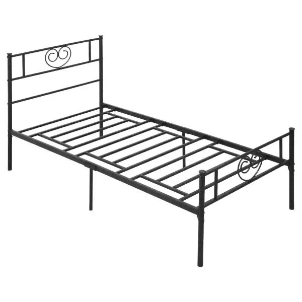 Estrutura de Cama Individual de Metal 31cm para Colchão 90x190cm com Cabeceira com Forma de Coração Estrutura de Cama com Espaço em Baixo de Armazenamento 95x196x100cm Preto