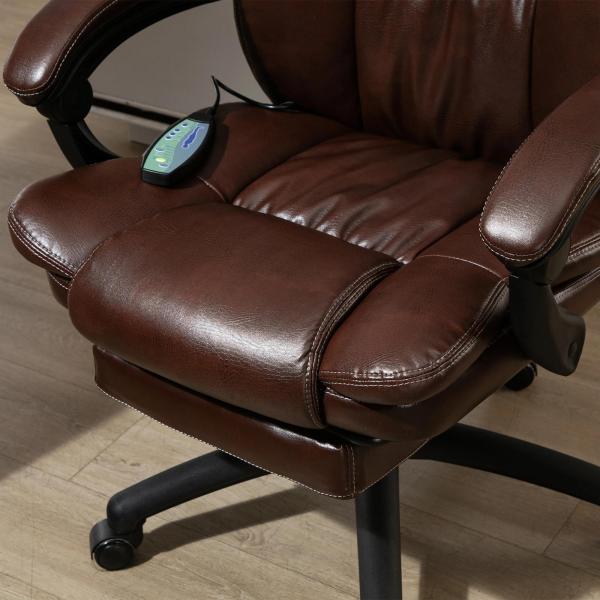 Cadeira de Escritório e Giratória Cadeira de Escritório com Altura Ajustável 6 Pontos de Massagem Controle Remoto e Apoio para os Pés Retrátil 68,5x68,5x119 - 127cm Marrom