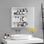 Armário Casa de Banho com Espelho e Luz LED 2 Prateleiras de Armazenamento e Interruptor Tátil 50x15x60cm Branco