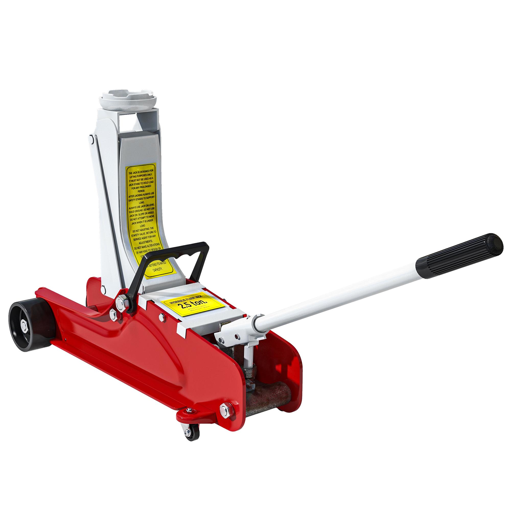 Macaco Hidráulico para Carro 2,5T Altura de Elevação 80 - 380 mm com Perfil Baixo e Rodas para Automóvel SUV Vermelho