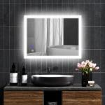 Espelho Casa de Banho com Luzes LED 80x60 cm Função Antiembaciamento 3 Cores Função de Memória e Interruptor Tátil Prata