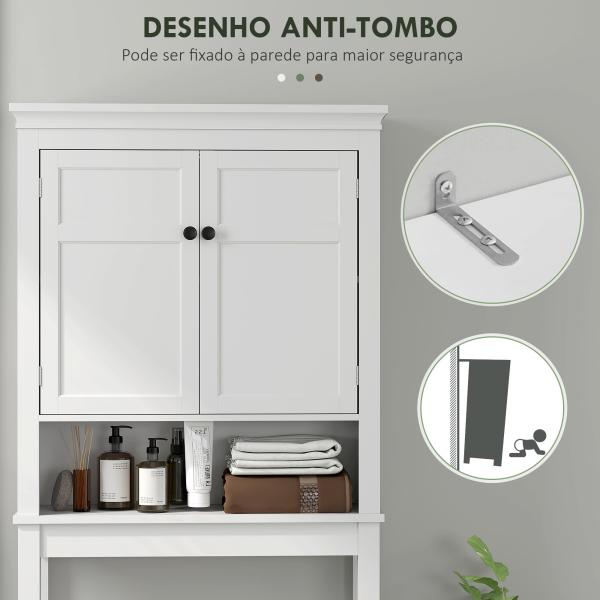 Móvel sobre Sanita Armário para Máquina de Lavar Roupa com 2 Portas Compartimento e Prateleira Ajustável 70x20x175 cm Branco