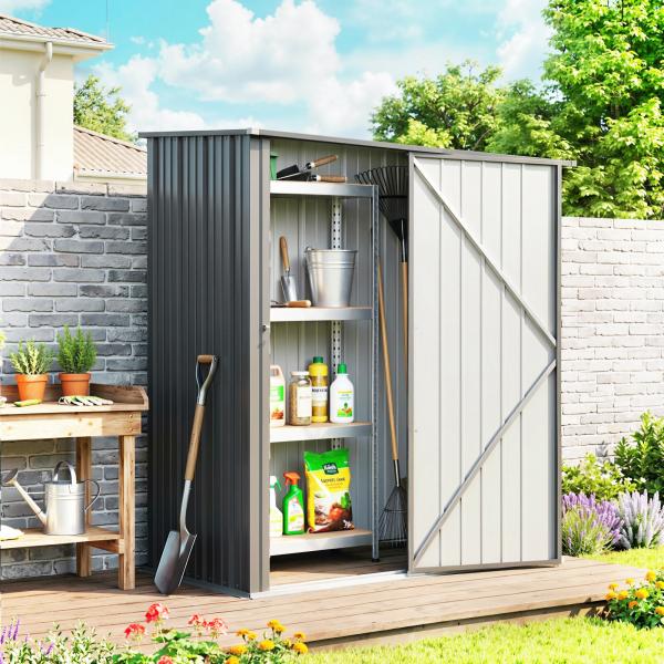 Abrigo de Jardim 1,34m² 161,5x94,5x196 cm Abrigo de Exterior de Aço Galvanizado com Porta e Fechadura Preto